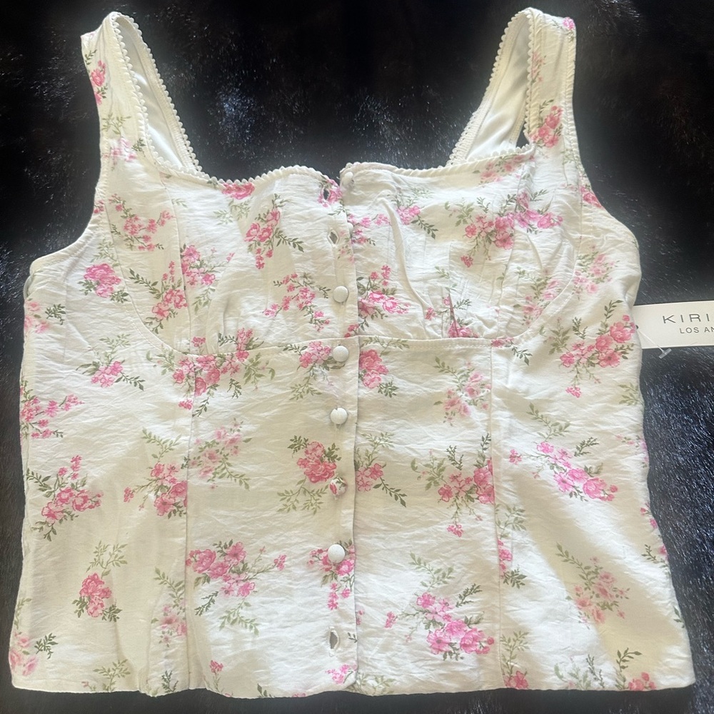 Cream and Pink Bustier Tank Top